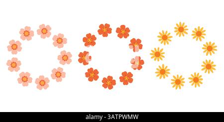 Ensemble de cadres ronds avec fleurs délicates, motif floral doux et élégant pour invitations, cartes de vœux et éléments décoratifs Illustration de Vecteur