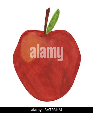 Un dessin enfant d'une pomme rouge, peint, puis scanné Banque D'Images