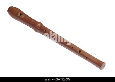 Pieu en bois. Écrêtage. Flûte en bois isolée sur fond blanc Banque D'Images