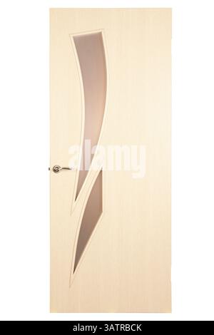 Porte en bois isolée avec verre sur fond blanc Banque D'Images