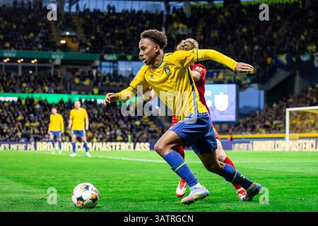 Broendby, Danemark. 18 avril 2025. Noah Nartey (35) de Broendby vu lors du match de 3F Superliga entre Broendby IF et FC Nordsjaelland au Broendby Stadion à Broendby. Crédit : Gonzales photo/Alamy Live News Banque D'Images