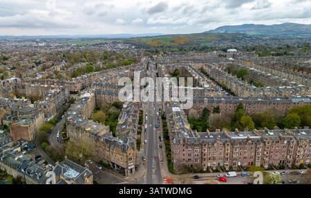 Vue aérienne du quartier de Marchmont à Édimbourg, Écosse Royaume-Uni Banque D'Images
