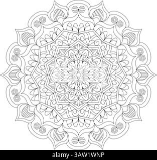 Motif mandala détaillé avec éléments géométriques superposés et motifs ornés. Idéal pour la pleine conscience, la coloration et les projets créatifs. Illustration de Vecteur