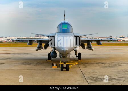 Base aérienne de Don Muang, Bangkok, Thaïlande, 8 mars 2025 : vue de face du chasseur Jas39 Gripen sur le tarmac au salon aérien du 88e anniversaire de la Royal Thai Air Force Banque D'Images