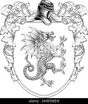 Dragon Coat of Armoiries Family Crest Heraldic Shield Illustration de Vecteur