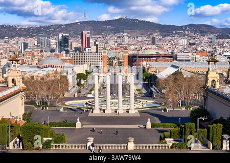 ViewPoint, Fuente Mágica de Montjuic, Av. De la Reina Maria Cristina, Plaza de España, Barcelone, Catalogne, Espagne, Europe Banque D'Images