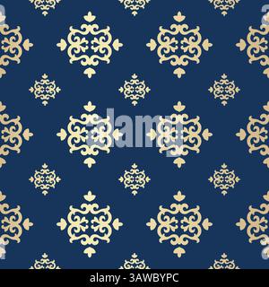 Motif Seamless de flore dorée médiévale sur fond bleu Illustration de Vecteur
