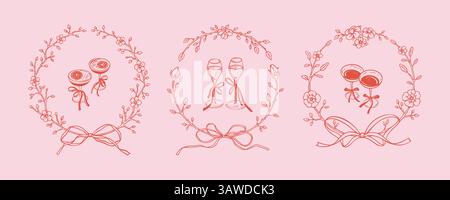 Ensemble de menus de style victorien en filigrane. Illustration vectorielle de doodle dessinée à la main. Invitation de mariage, fête de bachelorette, anniversaire et Valentin Illustration de Vecteur