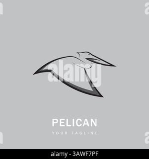 Logo Pelican avec un design minimaliste, modèle vectoriel d'oiseau pélican Illustration de Vecteur