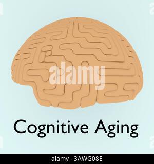 Illustration 3D d'un cerveau humain, intitulé cognitive Aging. Banque D'Images