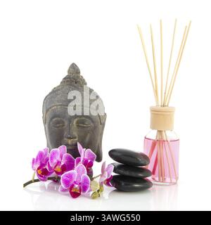 Noir pile hotstones isolated over white background Banque D'Images