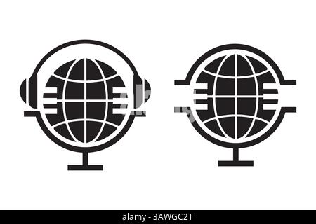 Icônes de communication globale avec casque et ondes de signal Illustration de Vecteur
