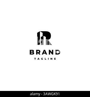 Silhouette de construction à côté de la lettre R logo Design. Lettre initiale R avec logo d'icône de bâtiment. Illustration de Vecteur