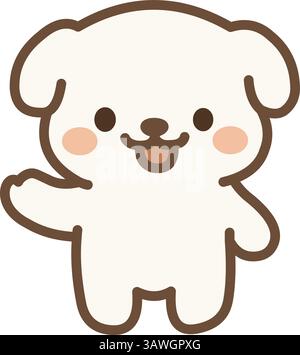 Chiot blanc mignon saluant avec un sourire heureux Illustration de Vecteur