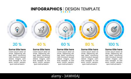 Modèle d'infographie avec icônes et 5 options ou étapes. Cercles. Peut être utilisé pour la mise en page de flux de travail, le diagramme, la bannière, la conception Web. Illustration vectorielle Illustration de Vecteur