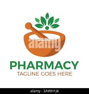 Modern Pharmacy logo Design Vector - mortier à base de plantes et icône de pilon pour l'image de marque médicale et de santé Illustration de Vecteur