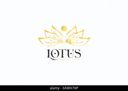 Lotus Leaf Gold logo Résumé santé naturelle qualité de vie mentale et physique Illustration de Vecteur