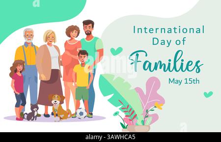 Journée internationale des familles, illustration vectorielle plate grande famille mignonne. Illustration de Vecteur