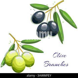 Croquis d'aquarelle de branches d'olivier Illustration de Vecteur