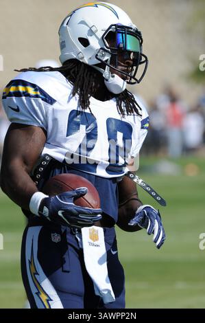 4 août 2016 - San Diego, Californie, États-Unis - San Diego Chargers Running Back Melvin Gordon (28) pendant le camp d'entraînement des Chargers à San Diego Park à San Diego, Californie. (Crédit image : © Tom Walko/ZUMAPRESS.com) Banque D'Images