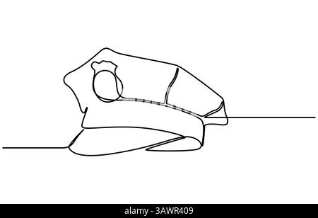 Chapeau de capitaine marin un dessin de ligne, un dessin de ligne continue de chapeau de police, Illustration de Vecteur