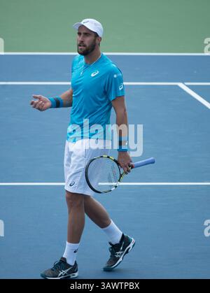 19 août 2016 : Steve Johnson (USA) perd contre Grigor Dimitrov (BUL) 7-6, 6-2, au Western & Southern Open joué au Lindner Family Tennis Center à Mason, Ohio. ©Leslie Billman/Tennisclix(image de crédit : &copy ; Leslie Billman/Cal Sport Media via ZUMA Wire) Banque D'Images