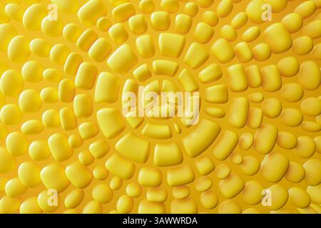 Cet arrière-plan abstrait vibrant présente des formes circulaires et des textures en jaune vif, créant un espace visuel attrayant adapté au marketing Banque D'Images