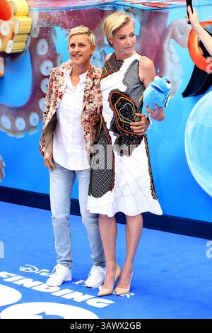 11 juillet 2016 - Londres, Royaume-Uni de Grande-Bretagne et d'Irlande du Nord - Ellen DeGeneres et Portia de Rossi arrivant à la première britannique de 'Finding Dory' à l'Odeon Leicester Square le 10 juillet 2016 à Londres, Angleterre (crédit image : © Famous/Ace Pictures via ZUMA Press) Banque D'Images