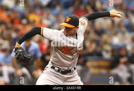 17 juillet 2016 - Petersburg, FL, USA - le lanceur Baltimore Orioles Donnie Hart (58) fait ses débuts en ligue majeure lors de la sixième manche le dimanche 17 juillet 2016, au Tropicana Field à Petersburg, Floride (crédit image : © Will Vragovic/TNS via ZUMA Wire) Banque D'Images