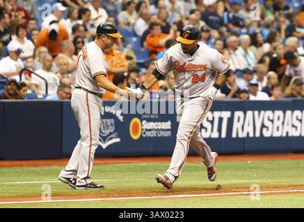 17 juillet 2016 - Petersburg, FL, USA - Baltimore Orioles désigné frappeur Pedro Alvarez (24) rassemble les bases en solo lors de la sixième manche le dimanche 17 juillet 2016, au Tropicana Field à Petersburg, Floride (crédit image : © Will Vragovic/TNS via ZUMA Wire) Banque D'Images