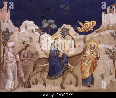 GIOTTO di Bondone (né en 1267, Vespignano, mort en 1337, Florence) - la fuite en Égypte 1315-20 Fresco Nord transept, basse église, San Francesco, assise Banque D'Images
