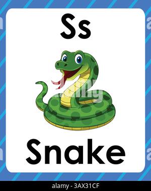 Lettre S majuscule mignon enfants zoo coloré et animaux alphabet ABC Illustration de Vecteur