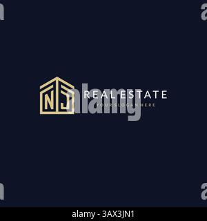 Lettre NJ avec design de logo d'icône de maison simple, design de logo créatif pour graphique vectoriel immobilier hypothécaire Illustration de Vecteur
