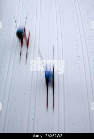 28 février 2010 - Whistler, BC, Canada - WHISTLER, BC : FÉVRIER 28, 2010 -- les skieurs de fond font leur chemin en descente dans le départ en masse masculin de 50 km au parc olympique de Whistler , à Whistler, C.-B., pendant les Jeux olympiques de 2010, le dimanche 28 février 2010. (Peter J. Thompson / Canwest News Service) CNS-OLY-XCanada (image crédit : © CanWest/ZUMApress.com) Banque D'Images