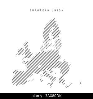 Carte de l'Union européenne à partir d'un motif de lignes parallèles inclinées noires. Carte UE avec Royaume-Uni avant brexit avec des lignes diagonales grises. Silhouette en chapeau oblique Banque D'Images