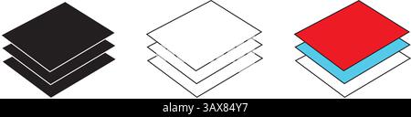 Jeu d'icônes de calques. Logos de ligne et de couche de papier, couches pour le web. Couches de tissu pour revêtements de sol. Symboles de pile de matériaux. Vecteur. Pictogramme des couches de surface Illustration de Vecteur
