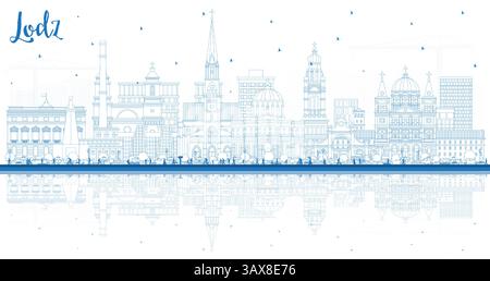 Aperçu Lodz Pologne City Skyline avec bâtiments bleus et reflets. Illustration vectorielle. Paysage urbain de Lodz avec des points de repère. Illustration de Vecteur