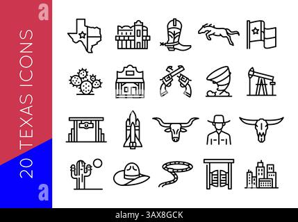 Jeu d'icônes Texas Illustration de Vecteur