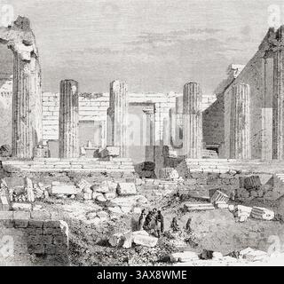 Les propylaea, l'entrée de l'Acropole d'Athènes, Grèce, 19ème siècle. D'Un hiver à Athènes par A. Proust, 1857-1858. En vedette dans le Tour du monde, publié en 1862. Banque D'Images