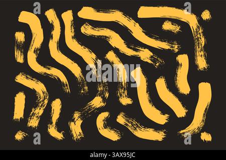 Jeu de lignes de pinceau ondulées de peinture acrylique jaune. Le vecteur dessiné à la main squiggles formes. Eléments linéaires de gribouillage. Fond de décoration Doodle. Douleur pétrolière Illustration de Vecteur