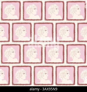 Statues romaines antiques modèle sans couture. Sculpture de visage grec sur le cadre photo sans fin aop fond. Couverture de répétition rococo. Motif de surface vint Illustration de Vecteur