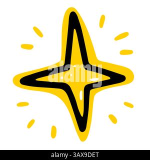 Space Doodle star. Astéroïde dessiné à la main isolé sur fond blanc. Objet astronomique. Météorite universelle, signe de comète. Astronomie, astrologie, lueur c Illustration de Vecteur