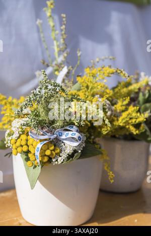 Fleurs d'herbes et de petites fleurs comme un bouquet dans un pot de fleurs Banque D'Images
