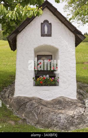 Chapelle de la Vierge Marie sur une pierre au milieu d'un pré, Autriche, Europe Banque D'Images