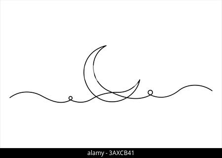 Dessin d'art continu d'une ligne de lune en croissant d'illustration vectorielle de contour isolé Illustration de Vecteur