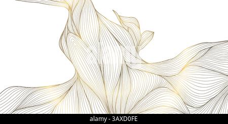 Ligne de vecteur or sur motif abstrait d'onde blanche. Luxe Premium Leaves design, courbe océan élégant ornement. Bruit de fond de l'eau d'écoulement. Illustration de Vecteur