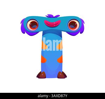 Bizarre Monster Character Cartoon lettre T. Strange fantasy Monster Character police élément de police, Crazy Halloween vecteur d'épouvantail Kids ABC Ty Illustration de Vecteur
