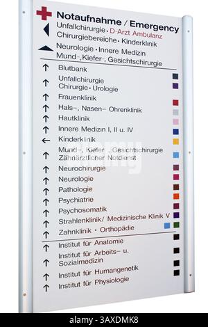 Panneau indicateur des hôpitaux universitaires - isolé panneau indicateur des hôpitaux universitaires - isolé Banque D'Images
