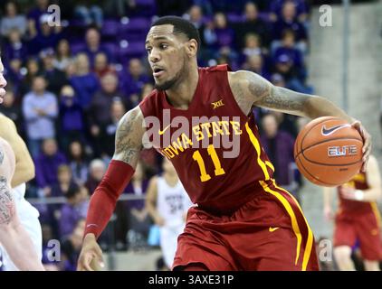 14 JANVIER 2017 : Monte Morris (11 ans), garde de l'État de l'Iowa, se dirige vers le panier pendant le match de basket-ball universitaire de la NCAA entre les cyclones de l'État de l'Iowa et les grenouilles Horned de la TCU à Schollmaier Arena à Fort Worth Texas. TCU a vaincu les cyclones 84-77. Jeff Goldberg/CSM(image de crédit : &copy ; Jeff Goldberg/CSM via ZUMA Wire) Banque D'Images
