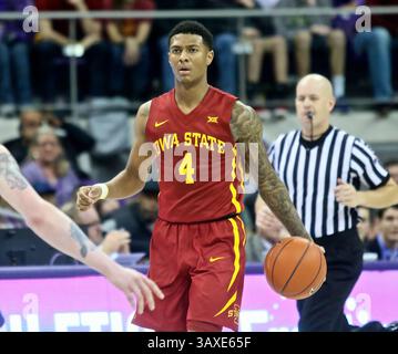14 JANVIER 2017 : le garde de l'État de l'Iowa Donovan Jackson (4) amène la balle sur le terrain pendant le match de basket-ball universitaire de la NCAA entre les cyclones de l'État de l'Iowa et les grenouilles Horned de TCU à Schollmaier Arena à Fort Worth Texas. TCU a vaincu les cyclones 84-77. Jeff Goldberg/CSM(image de crédit : &copy ; Jeff Goldberg/CSM via ZUMA Wire) Banque D'Images